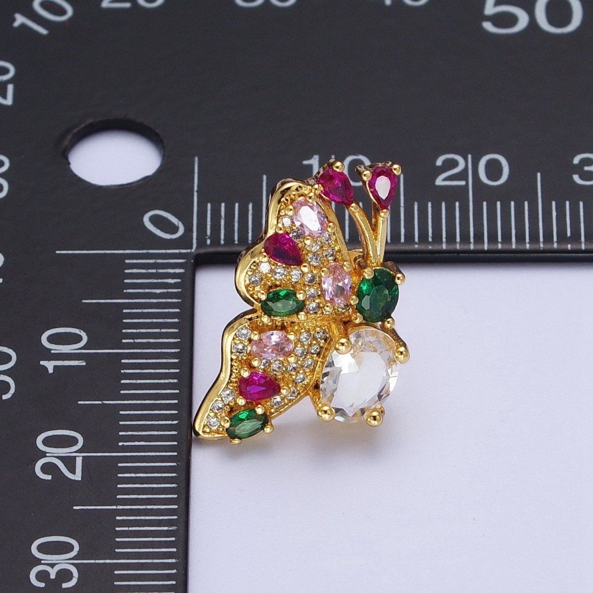 Multicolor Micro Paved Mariposa Butterfly Cubic Zirconia CZ Teardrop Oval Gold Stud Earrings | P-276 - DLUXCA
