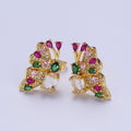 Multicolor Micro Paved Mariposa Butterfly Cubic Zirconia CZ Teardrop Oval Gold Stud Earrings | P-276 - DLUXCA