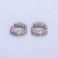 Multicolor Pastel Checkered Square CZ 12mm Cartilage Silver Huggie Earrings | AB268 - DLUXCA