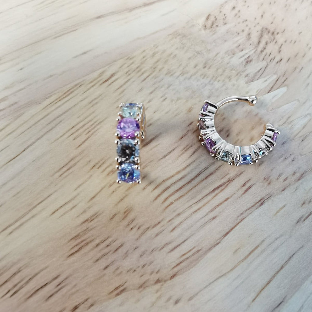 Multicolor Semi-Clear Rhinestones on 24K Gold-plated Ear Cuff, No Piercing AI-108 - DLUXCA
