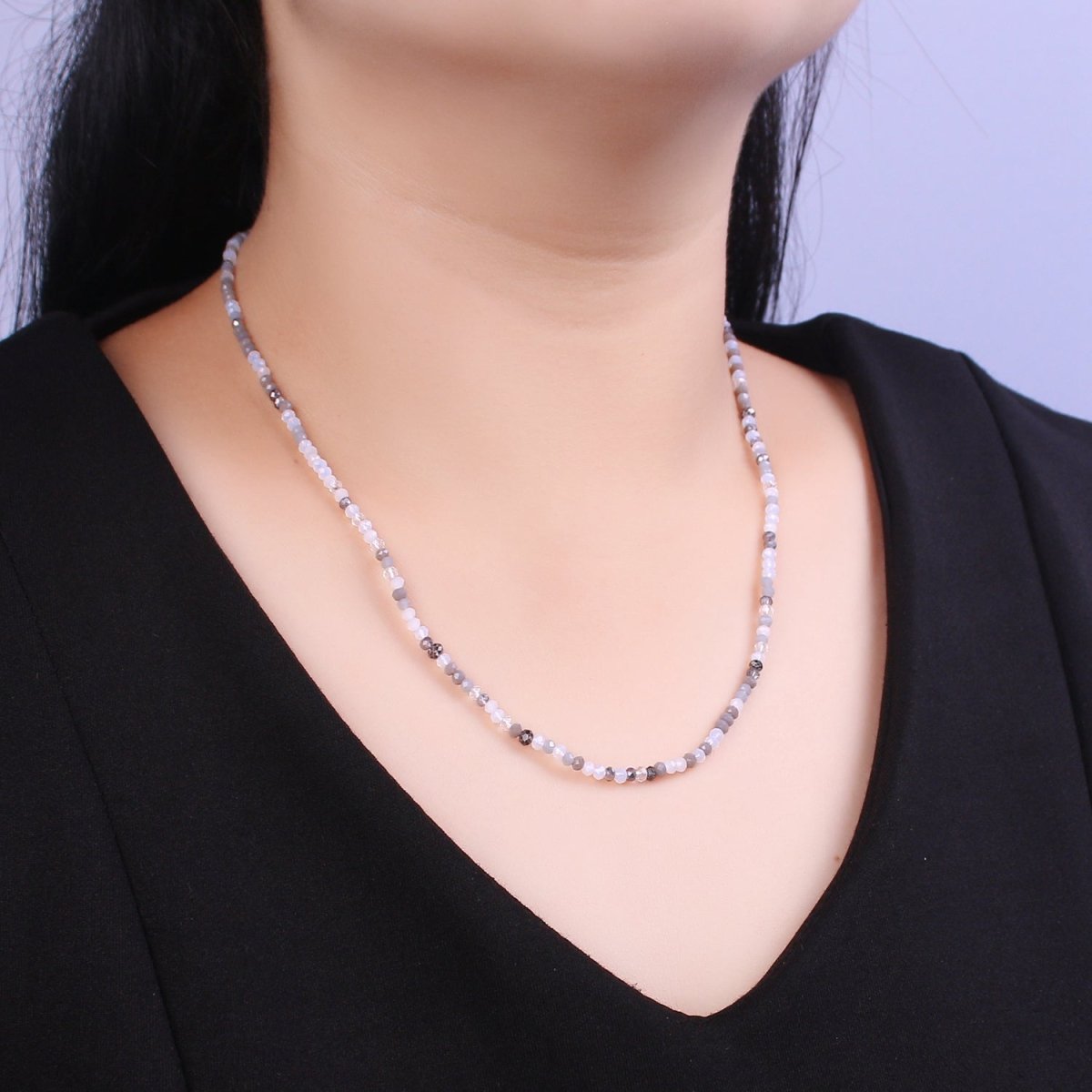 Multicolored Grey Glass Seed Bead Necklace 18 inch + 2 inch Extender Chain Necklace Gift | WA-447 Clearance Pricing - DLUXCA
