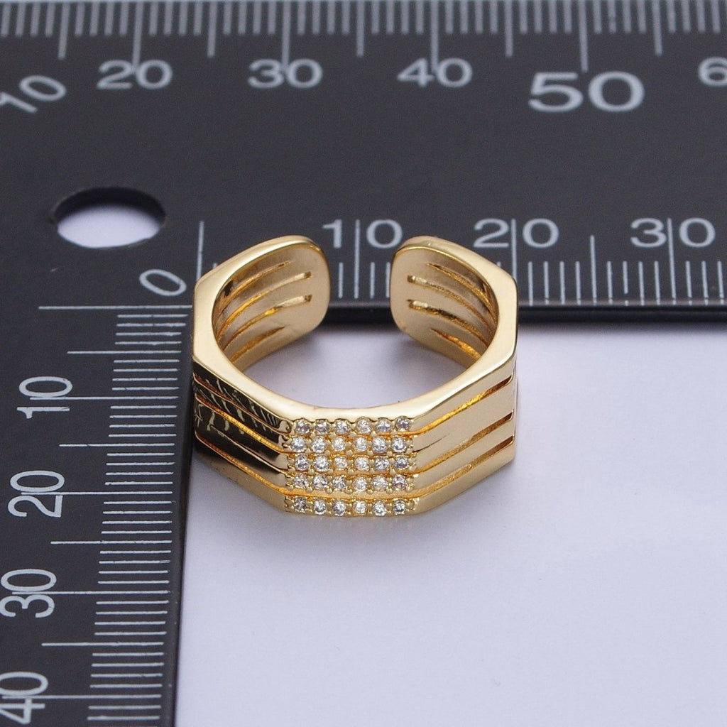 Multiple Band Clear Micro Pave Cubic Zirconia Wide Band Gold & Silver Adjustable Ring R-173 R-175