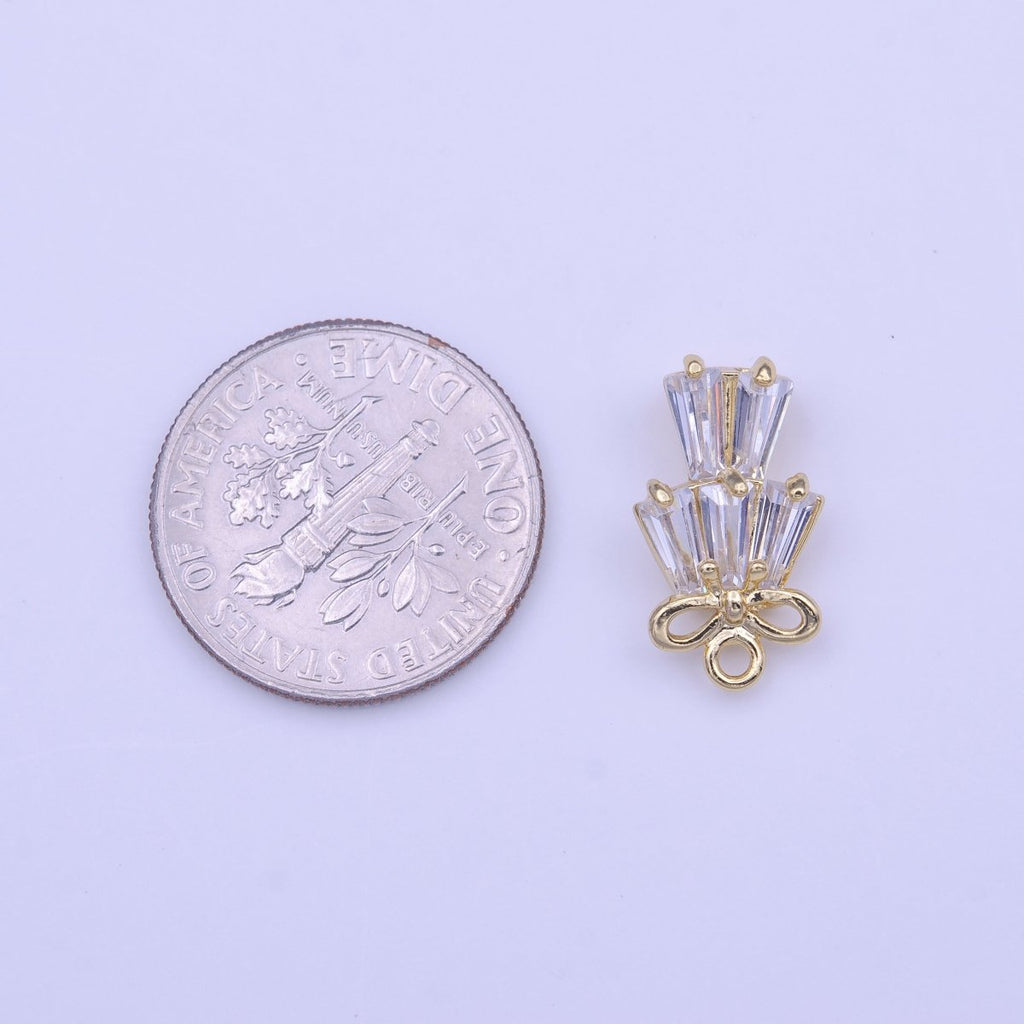 Multiple Clear Baguette CZ Ribbon Gold Charm | C-473 - DLUXCA