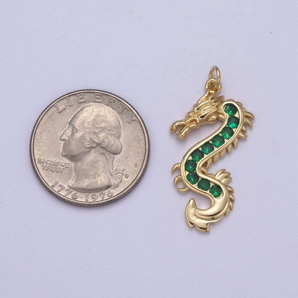 Mystical Dragon Pendant in 24K Gold plated Animal Charm Cubic Zirconia Necklace Pendant N-406 - N-408