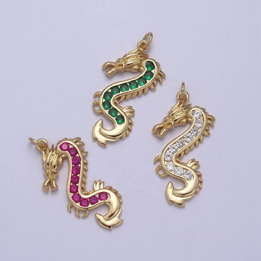 Mystical Dragon Pendant in 24K Gold plated Animal Charm Cubic Zirconia Necklace Pendant N-406 - N-408