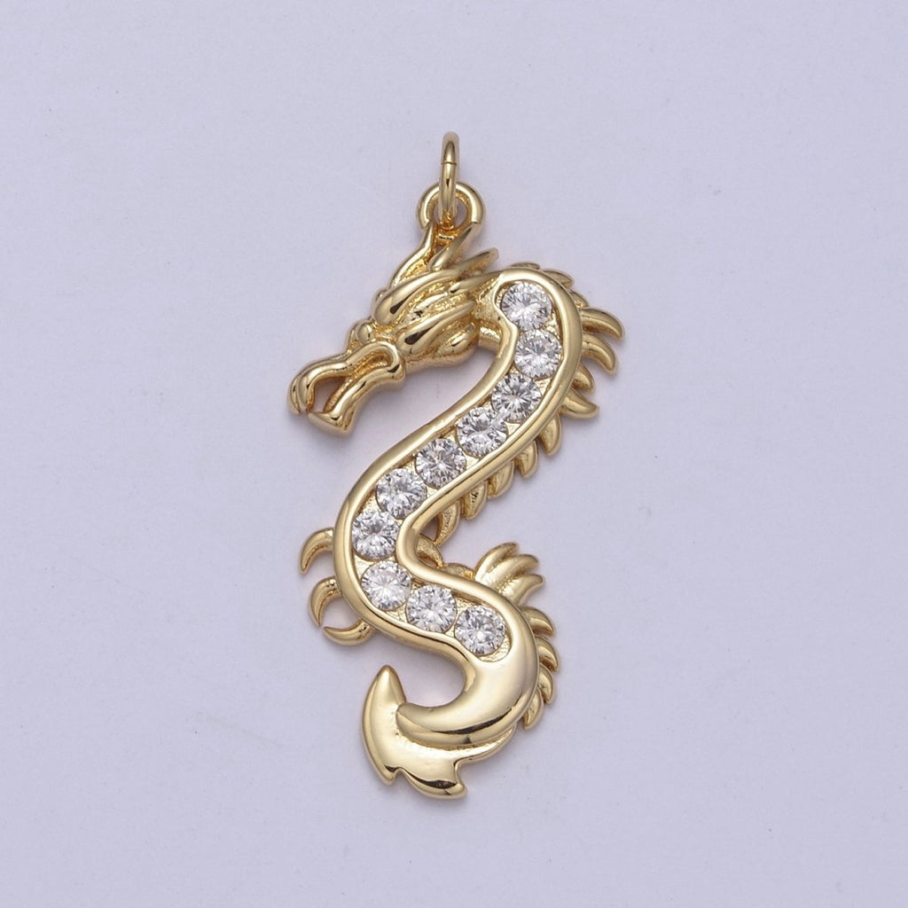 Mystical Dragon Pendant in 24K Gold plated Animal Charm Cubic Zirconia Necklace Pendant N-406 - N-408