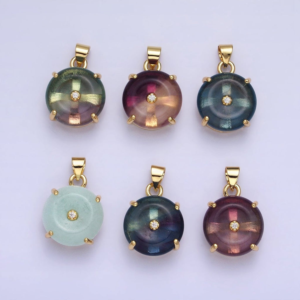Natural Fluorite Purple and Blue Green Amazonite Natural Gemstone Donut Hole Transparent Pendants AA-317 AA-318 AA-319 AA-320 AA-321 AA-322 - DLUXCA
