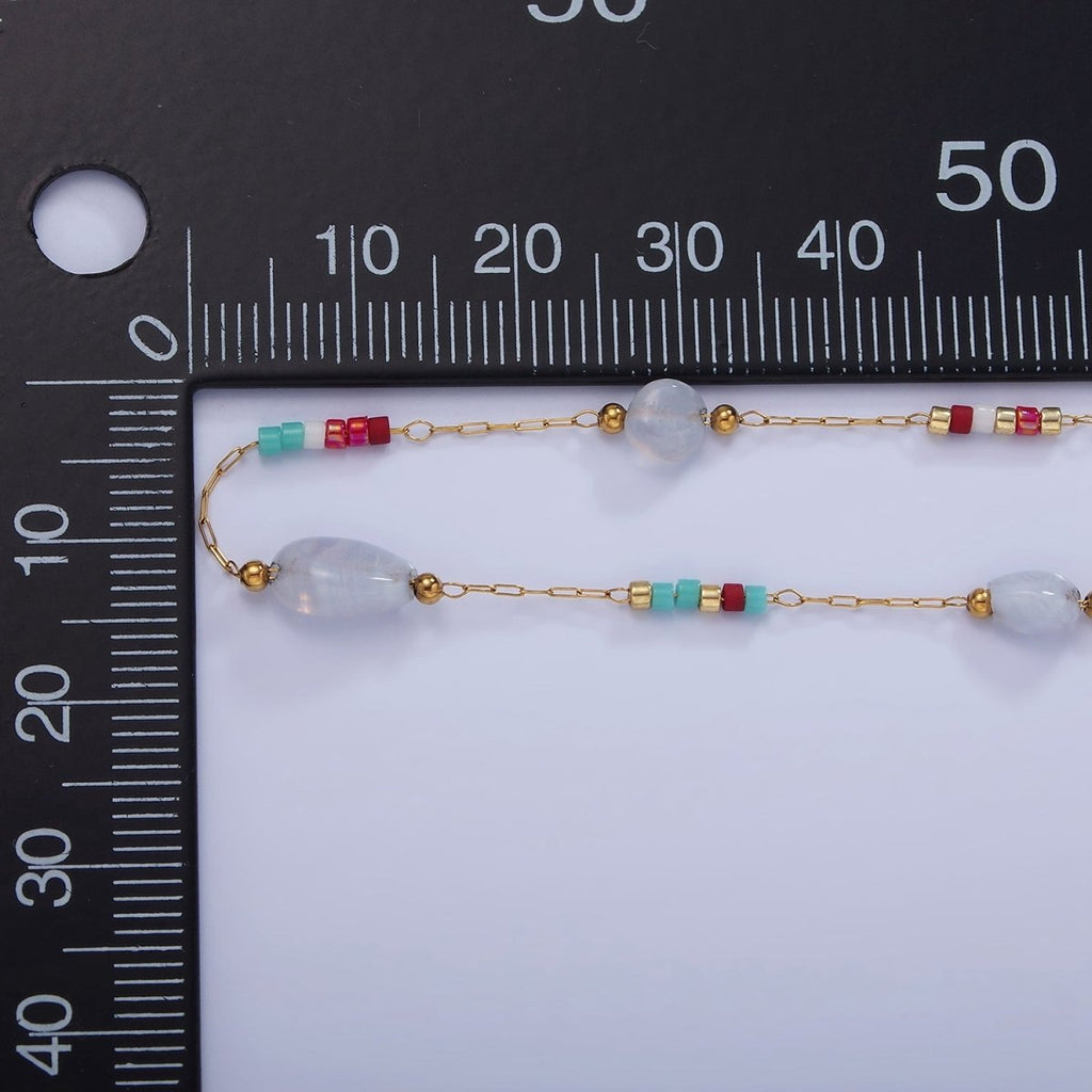 Natural Gemstone Beaded Chain By Yard Stainless Steel Gold Rosary Chain | ROLL-1498 1503
