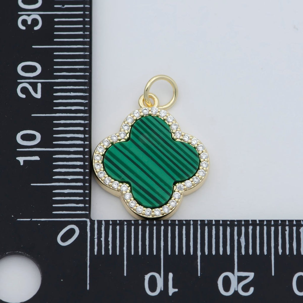 Natural Gemstone charm Malachite Clover pendant, Gold plated Charm Semi Previous Stone with Gold plated Bezel for Earring necklace Bracelet M-369 - DLUXCA