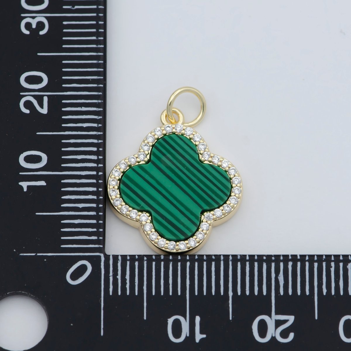 Natural Gemstone charm Malachite Clover pendant, Gold plated Charm Semi Previous Stone with Gold plated Bezel for Earring necklace Bracelet M-369 - DLUXCA