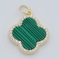 Natural Gemstone charm Malachite Clover pendant, Gold plated Charm Semi Previous Stone with Gold plated Bezel for Earring necklace Bracelet M-369 - DLUXCA
