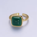 Natural Green Agate Rectangle Natural Stone Minimalist Adjustable Gold Ring | Y-318 - DLUXCA