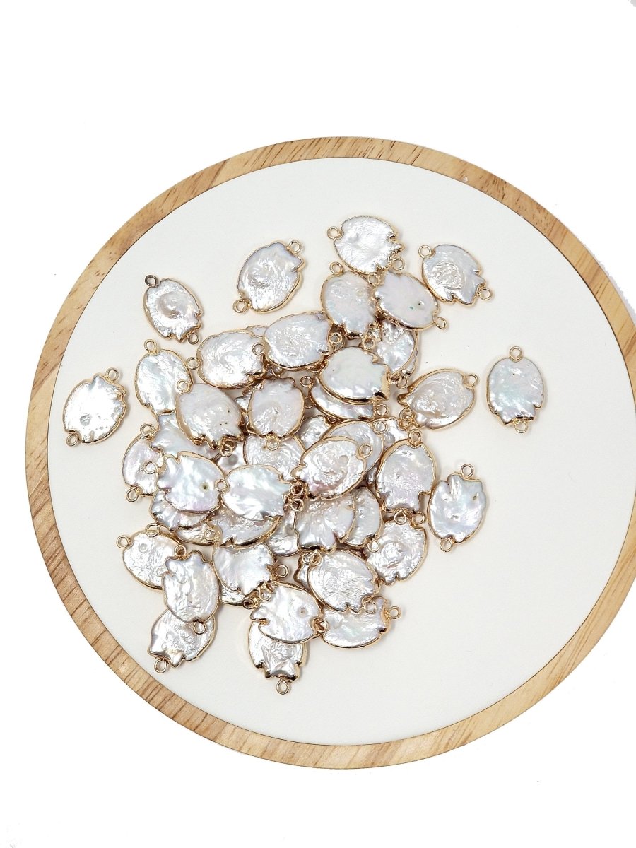 Natural Pearl Charm Irregular size Freeform Pearl Connector Double Bail Flat Drop Pearl Charm for Bracelet Necklace Earring Jewelry Making P-1565 - DLUXCA