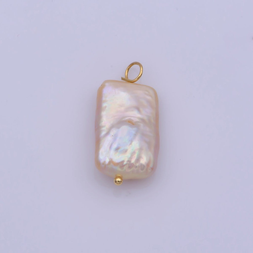 Natural White Rectangle Freshwater Pearl Charm High Luster Genuine Cultured Fresh water Pearl P-1853 - DLUXCA