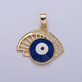 Navy Blue Enamel Evil Eye Pendant, Micro Pave Cubic Zirconia Eye of Ra Protection Charm For DIY Jewelry Making X-319 - DLUXCA