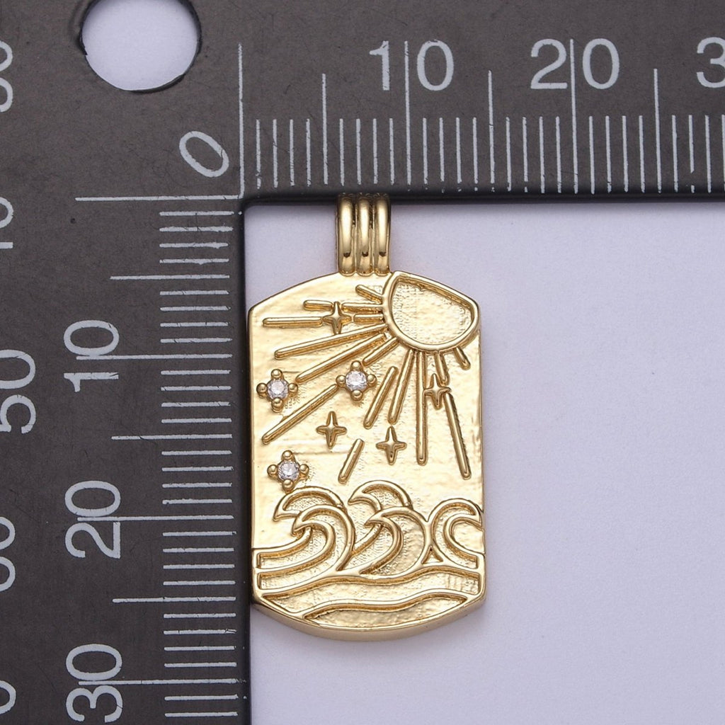 New Element Tag Collection Gold Element Charm Fire Wind Earth Ocean Wave Charm 14K Gold plated Medallion for Necklace Supply H-519 H-521 H-522 H-524 - DLUXCA