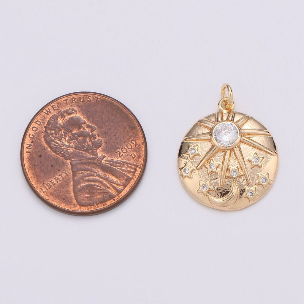 NorthStar in the Galaxy 18K Gold plated Charm, Asteroid Charm, Planetoid Pendant, Star Coin Charm, Sirius Charm, Cubic Star Charm D-228 - DLUXCA
