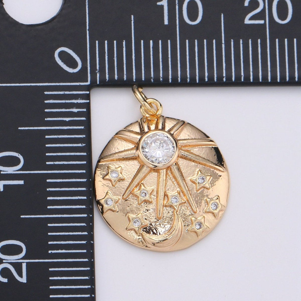 NorthStar in the Galaxy 18K Gold plated Charm, Asteroid Charm, Planetoid Pendant, Star Coin Charm, Sirius Charm, Cubic Star Charm D-228 - DLUXCA