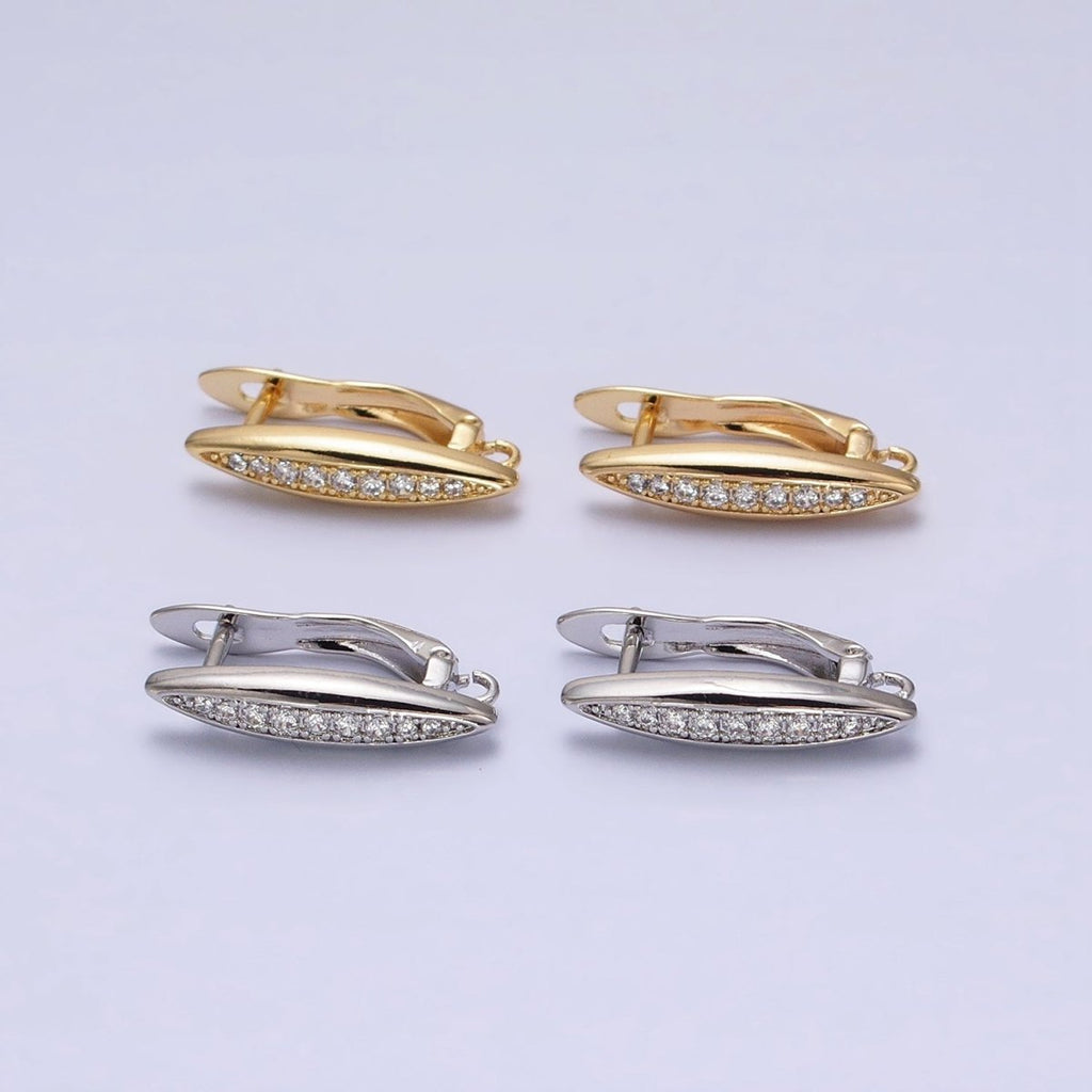 Oblong Micro Paved Clear CZ Lined Open Loop Earrings Supply in Gold & Silver | Z-284 Z-285 - DLUXCA