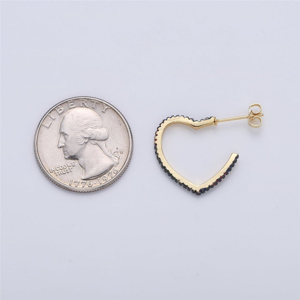 of Cubic Black My Precious Love Heart Hoops Earrings Lead Free Nickel Free 20mm K-172 - DLUXCA