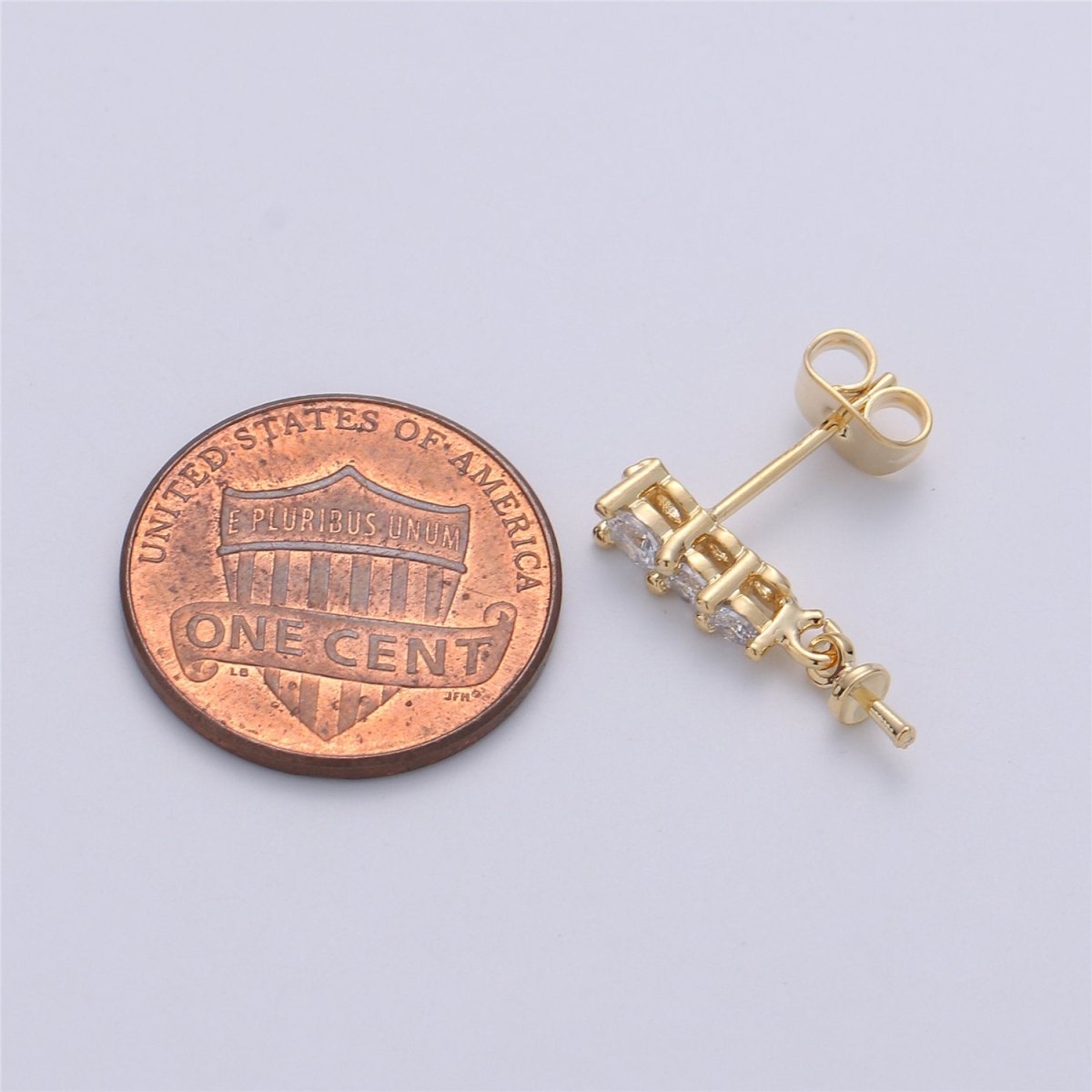 One Pair-14k Gold plated Heart Post Earring Findings, DIY Earring Mount,Half Drilled Pearls Cubic Stud Earring Settings Component K-416 - DLUXCA