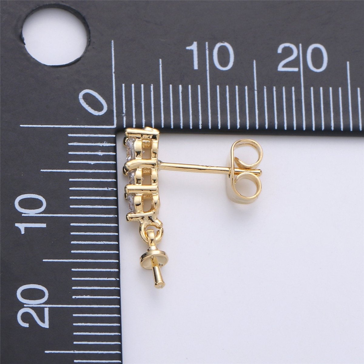 One Pair-14k Gold plated Heart Post Earring Findings, DIY Earring Mount,Half Drilled Pearls Cubic Stud Earring Settings Component K-416 - DLUXCA