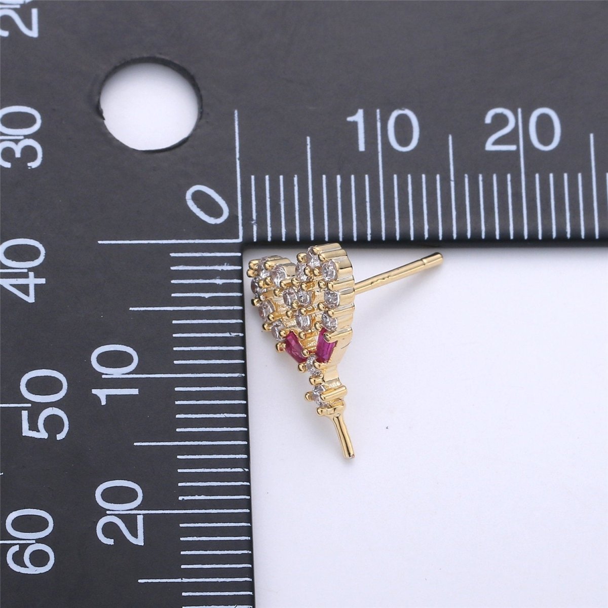 One Pair-14k Gold plated Heart Post Earring Findings, DIY Earring Mount,Half Drilled Pearls Heart Stud Earring Settings Component K-415 - DLUXCA
