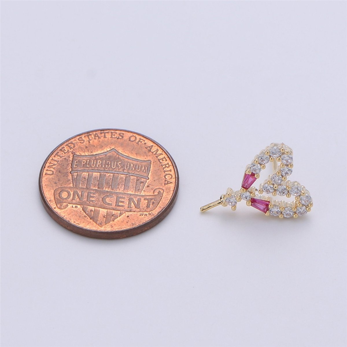 One Pair-14k Gold plated Heart Post Earring Findings, DIY Earring Mount,Half Drilled Pearls Heart Stud Earring Settings Component K-415 - DLUXCA