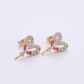 One Pair-14k Gold plated Heart Post Earring Findings, DIY Earring Mount,Half Drilled Pearls Heart Stud Earring Settings Component K-415 - DLUXCA