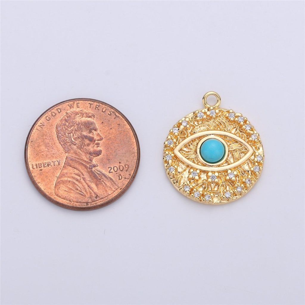 Opal Evil Eye Charm / Turquoise Evil Eye charm in Gold plated for Necklace Bracelet Earring Charm for Jewelry Making Supply C-645,C-646 (OPAL) - DLUXCA