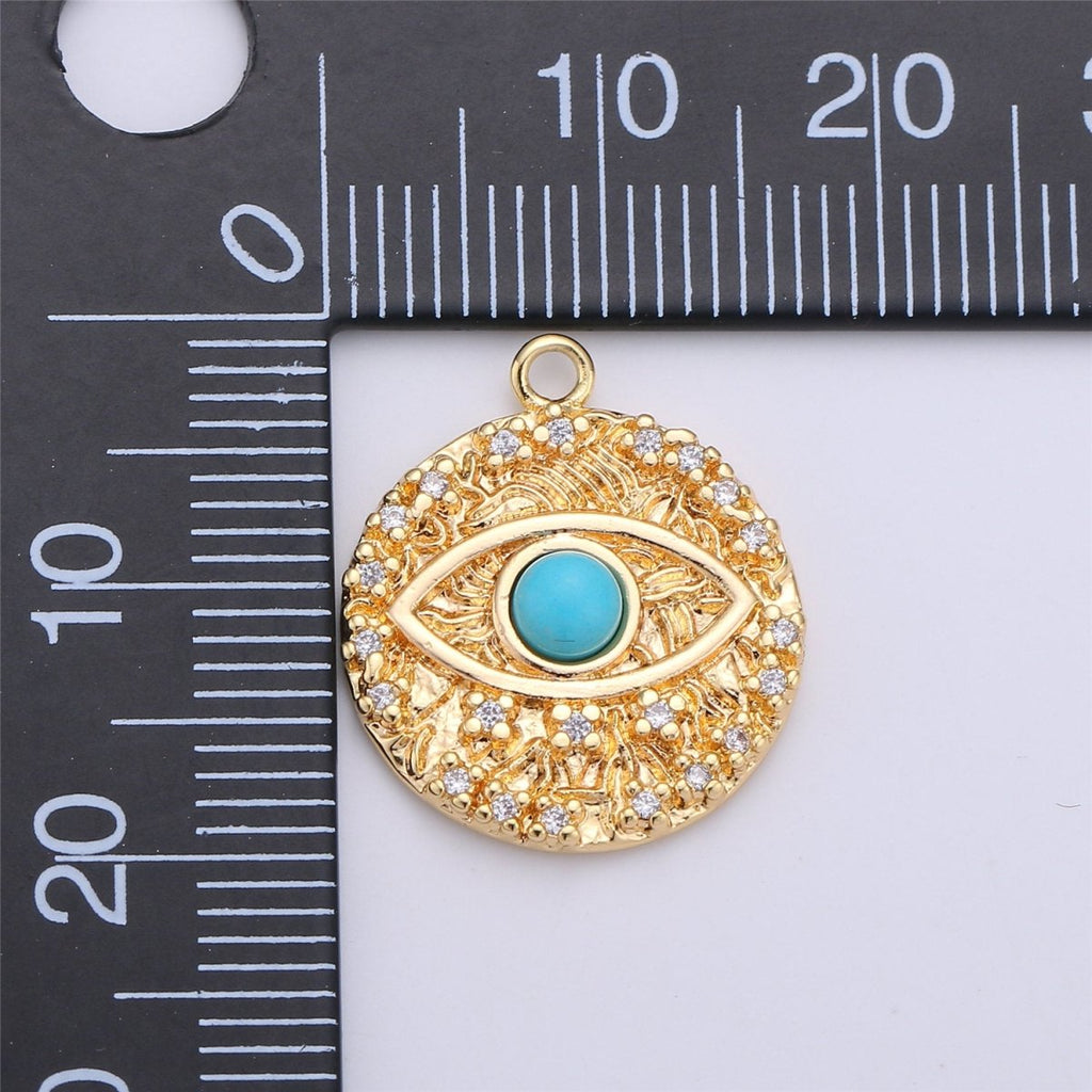 Opal Evil Eye Charm / Turquoise Evil Eye charm in Gold plated for Necklace Bracelet Earring Charm for Jewelry Making Supply C-645,C-646 (OPAL) - DLUXCA
