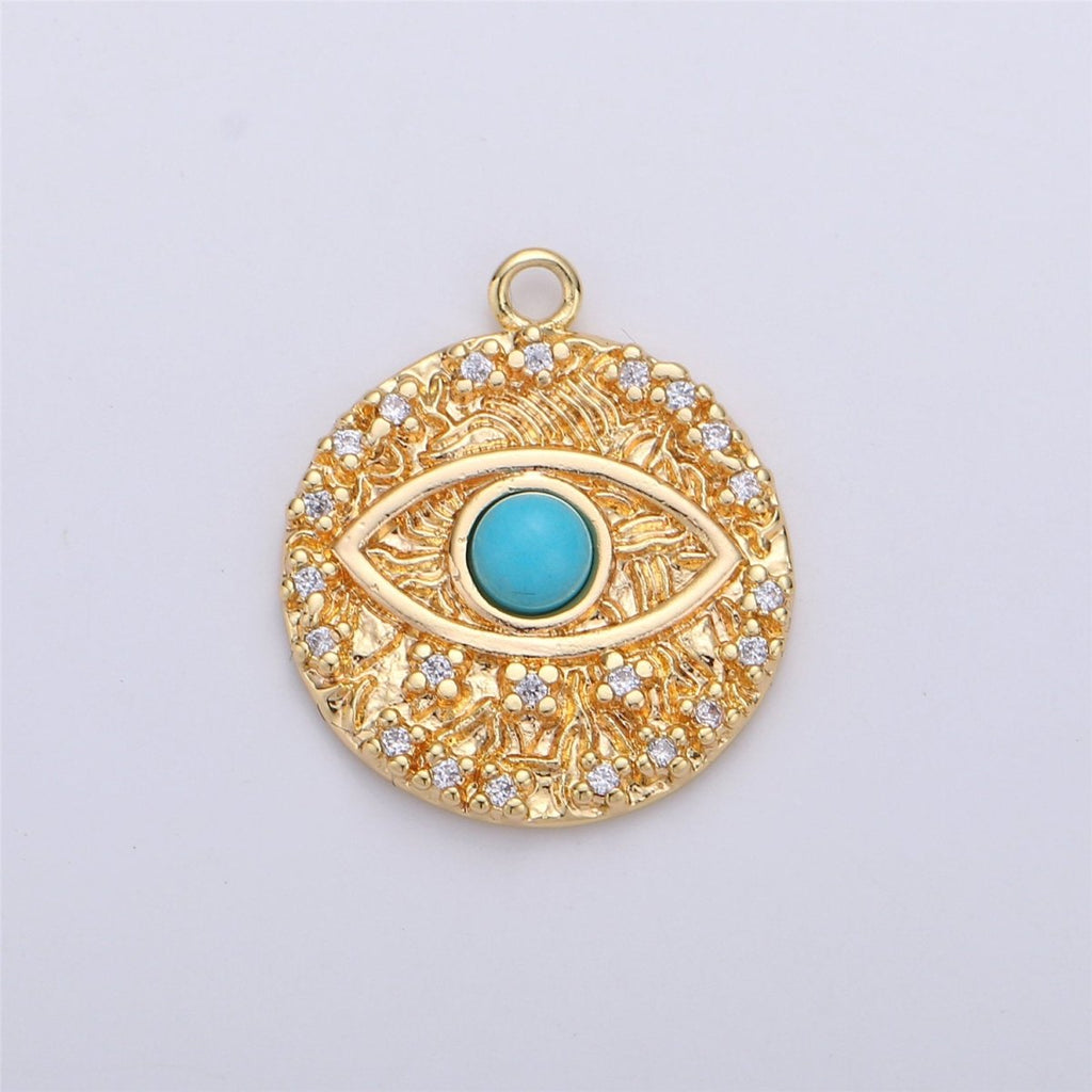 Opal Evil Eye Charm / Turquoise Evil Eye charm in Gold plated for Necklace Bracelet Earring Charm for Jewelry Making Supply C-645,C-646 (OPAL) - DLUXCA