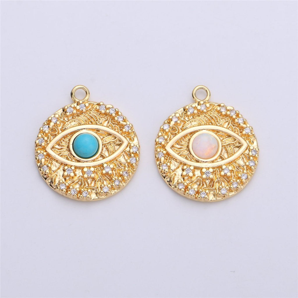 Opal Evil Eye Charm / Turquoise Evil Eye charm in Gold plated for Necklace Bracelet Earring Charm for Jewelry Making Supply C-645,C-646 (OPAL) - DLUXCA