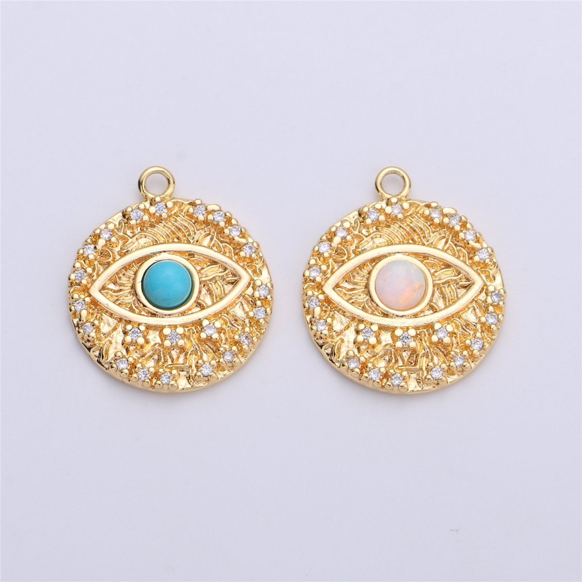 Opal Evil Eye Charm / Turquoise Evil Eye charm in Gold plated for Necklace Bracelet Earring Charm for Jewelry Making Supply C-645,C-646 (OPAL) - DLUXCA