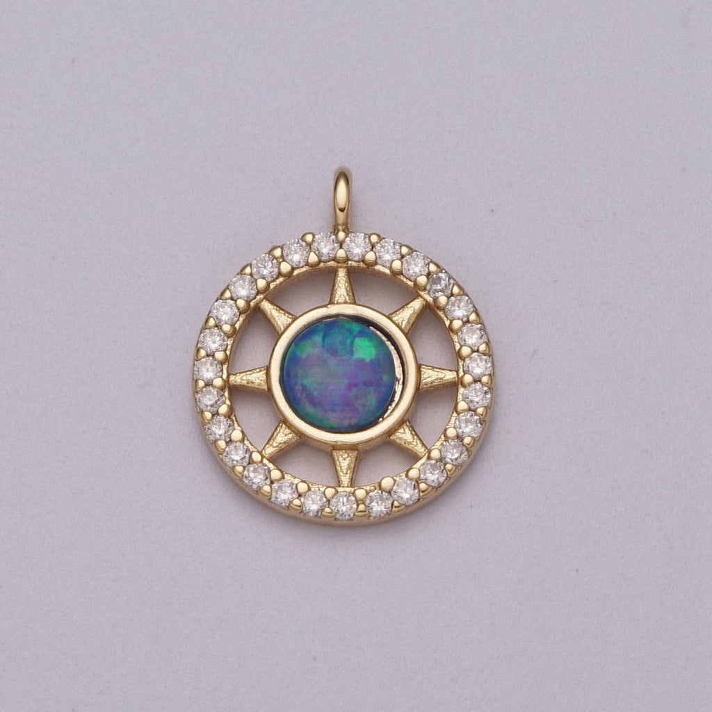 Opal Sun Coin Charm Micro Pave Charm 18k Gold plated Celestial Cubic Zirconia Pave Small Disc Pendant M-832 M-833 - DLUXCA