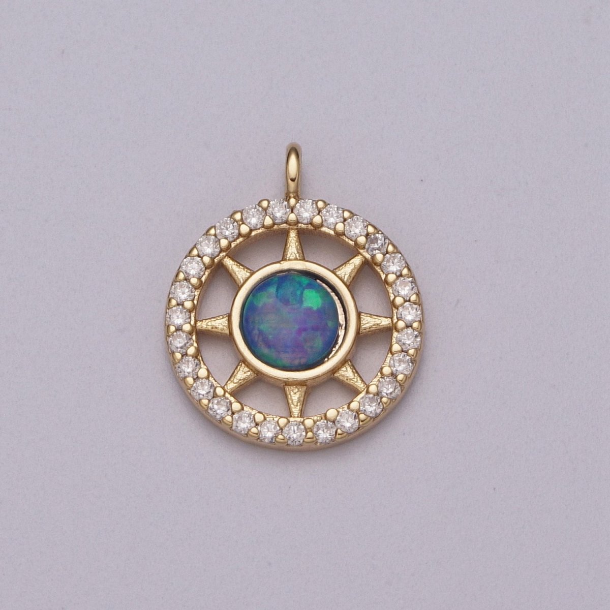 Opal Sun Coin Charm Micro Pave Charm 18k Gold plated Celestial Cubic Zirconia Pave Small Disc Pendant M-832 M-833 - DLUXCA