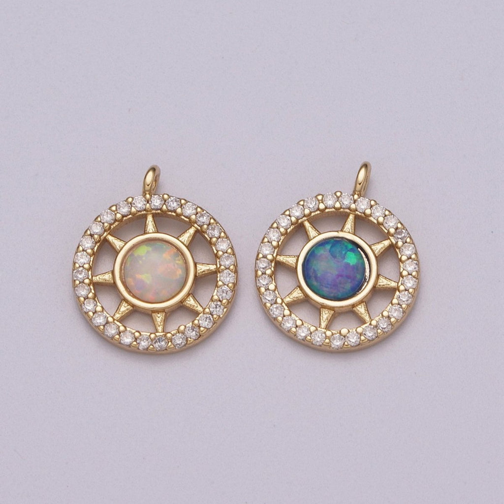 Opal Sun Coin Charm Micro Pave Charm 18k Gold plated Celestial Cubic Zirconia Pave Small Disc Pendant M-832 M-833 - DLUXCA