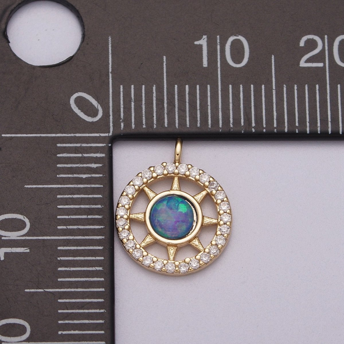 Opal Sun Coin Charm Micro Pave Charm 18k Gold plated Celestial Cubic Zirconia Pave Small Disc Pendant M-832 M-833 - DLUXCA