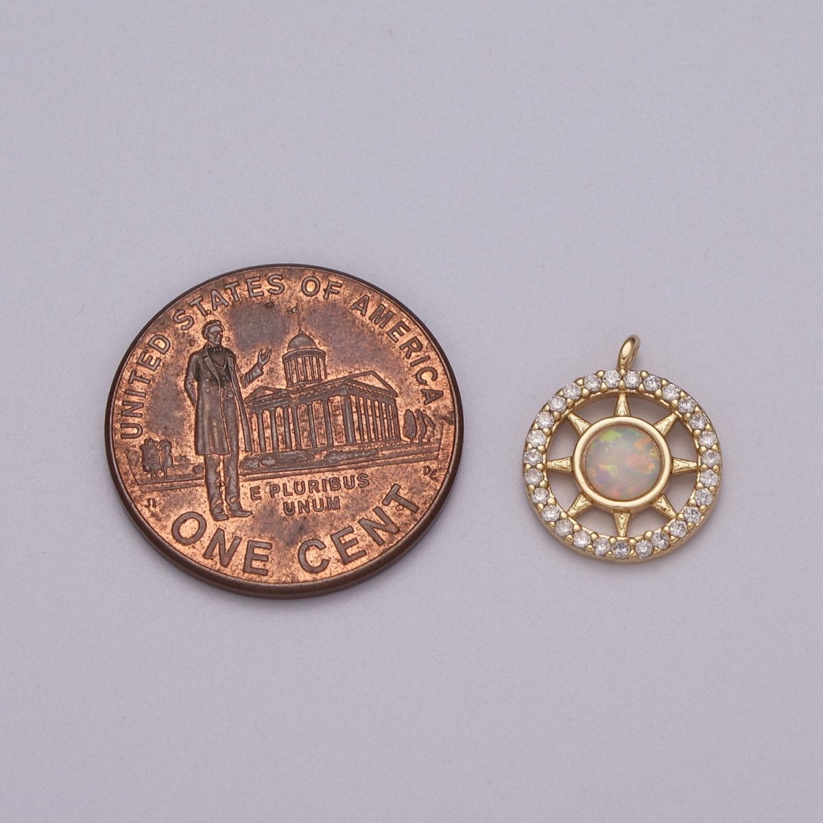 Opal Sun Coin Charm Micro Pave Charm 18k Gold plated Celestial Cubic Zirconia Pave Small Disc Pendant M-832 M-833 - DLUXCA