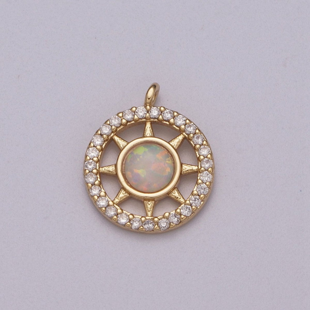 Opal Sun Coin Charm Micro Pave Charm 18k Gold plated Celestial Cubic Zirconia Pave Small Disc Pendant M-832 M-833 - DLUXCA