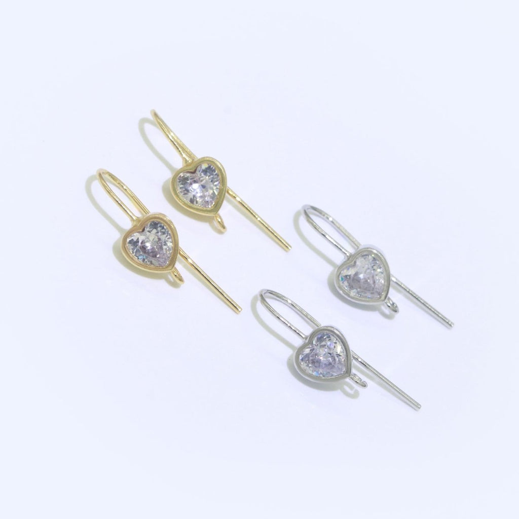 Open Link French Hook Earrings in Gold, Fish Hook Earring Heart CZ Earring Minimalist Jewelry Making Supply L-494 L-495