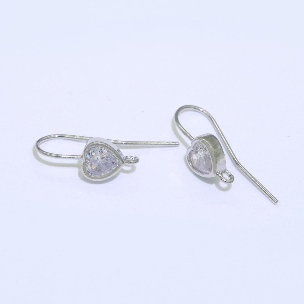 Open Link French Hook Earrings in Gold, Fish Hook Earring Heart CZ Earring Minimalist Jewelry Making Supply L-494 L-495