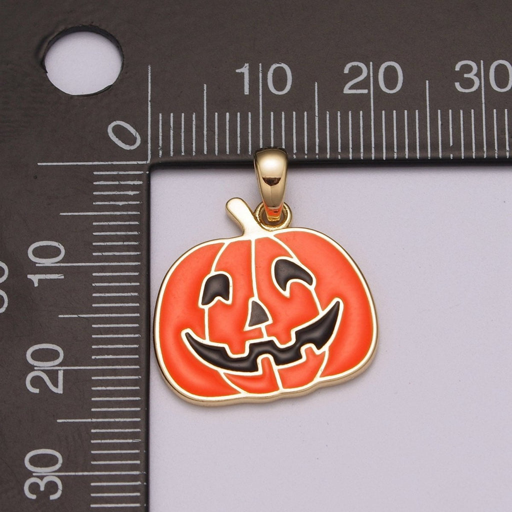 Orange Pumpkin Charm 18K Gold plated Jack O Lantern Charms Halloween Jewelry Inspired Add on Charm for Necklace Earring Bracelet N-1422 - DLUXCA