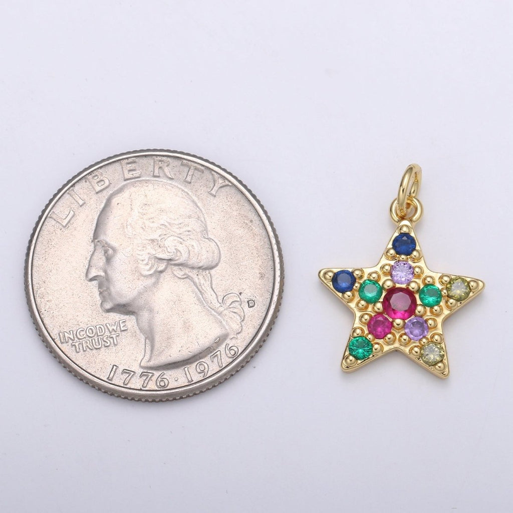 Orion Star 24k Gold Charm Micro Pave StarBurst Charm, Rainbow Cubic Celestial Charm, Dainty Minimalist Jewelry Supply, E-083 - DLUXCA