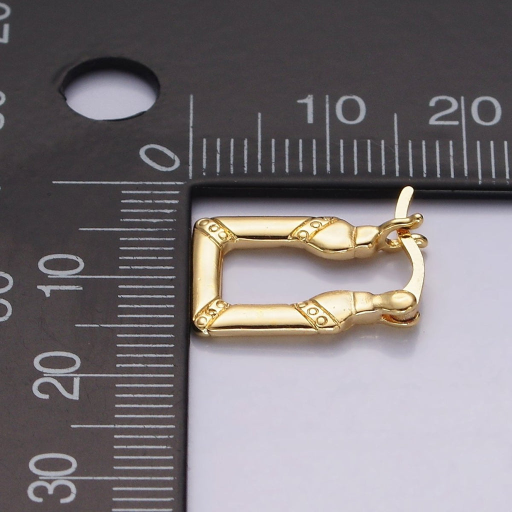 OS 14K Gold plated 15mm Dotted Lined Square French Lock Latch Hoop Earrings | AE965 - DLUXCA