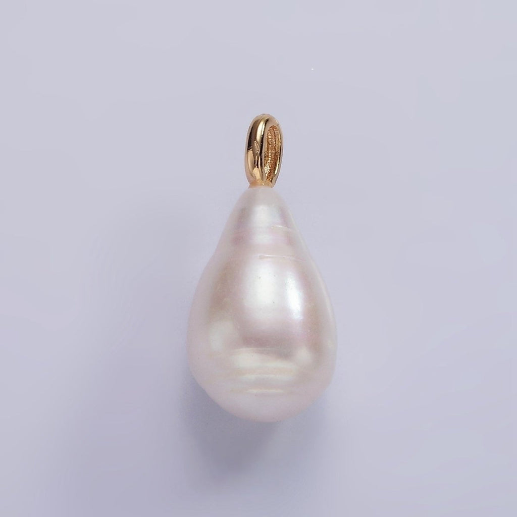 OS 14K Gold plated 22.5mm Ringed White Freshwater Pearl Teardrop Pendant | P1636 - DLUXCA