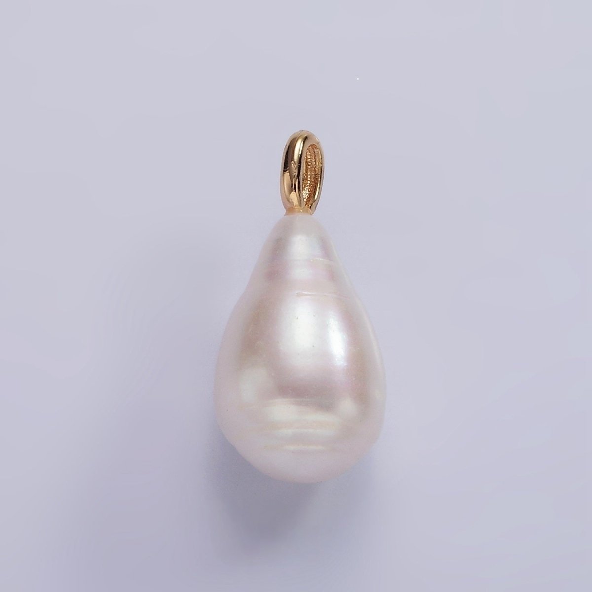 OS 14K Gold plated 22.5mm Ringed White Freshwater Pearl Teardrop Pendant | P1636 - DLUXCA