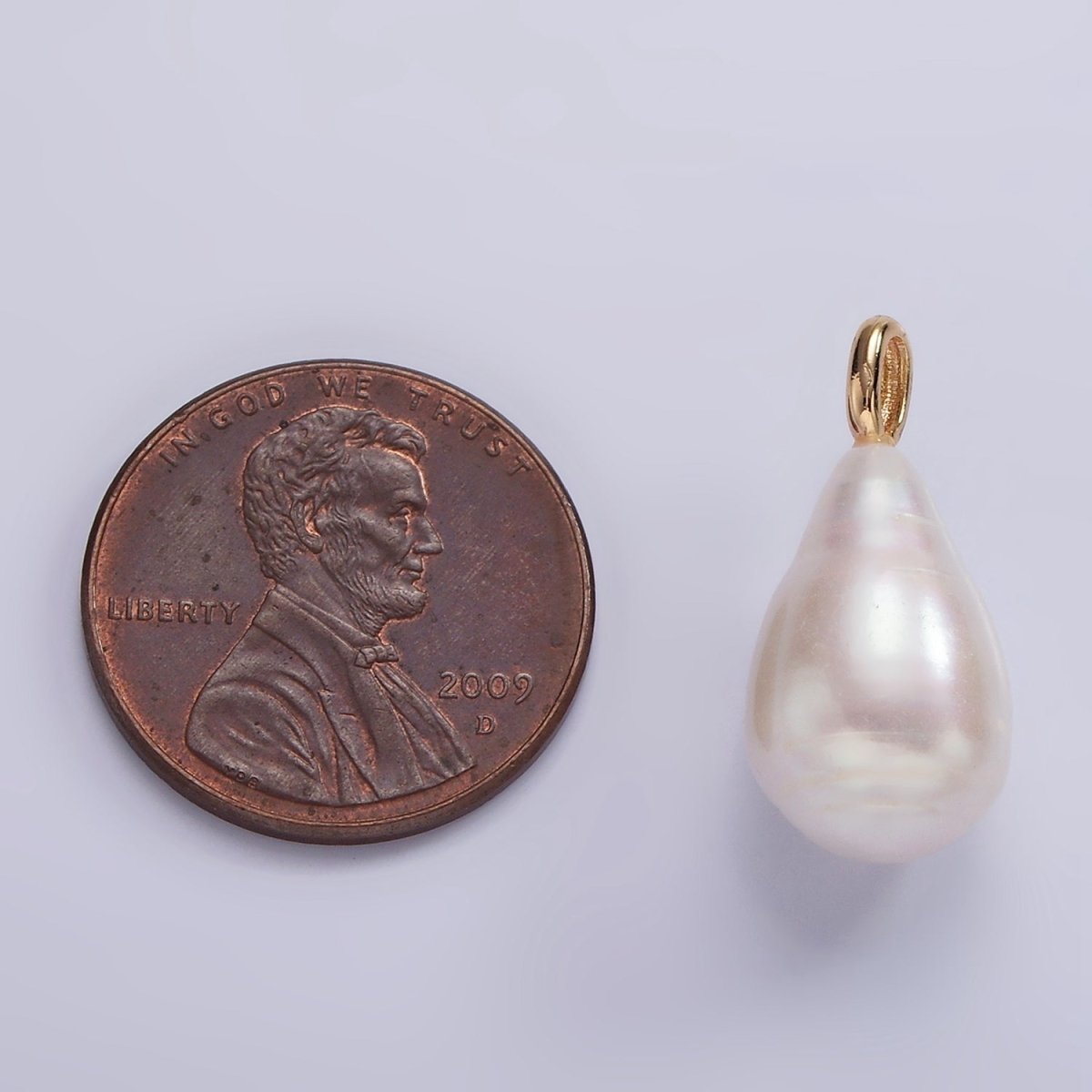 OS 14K Gold plated 22.5mm Ringed White Freshwater Pearl Teardrop Pendant | P1636 - DLUXCA
