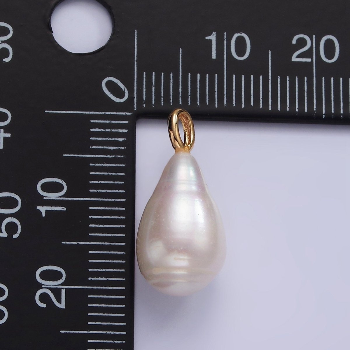 OS 14K Gold plated 22.5mm Ringed White Freshwater Pearl Teardrop Pendant | P1636 - DLUXCA