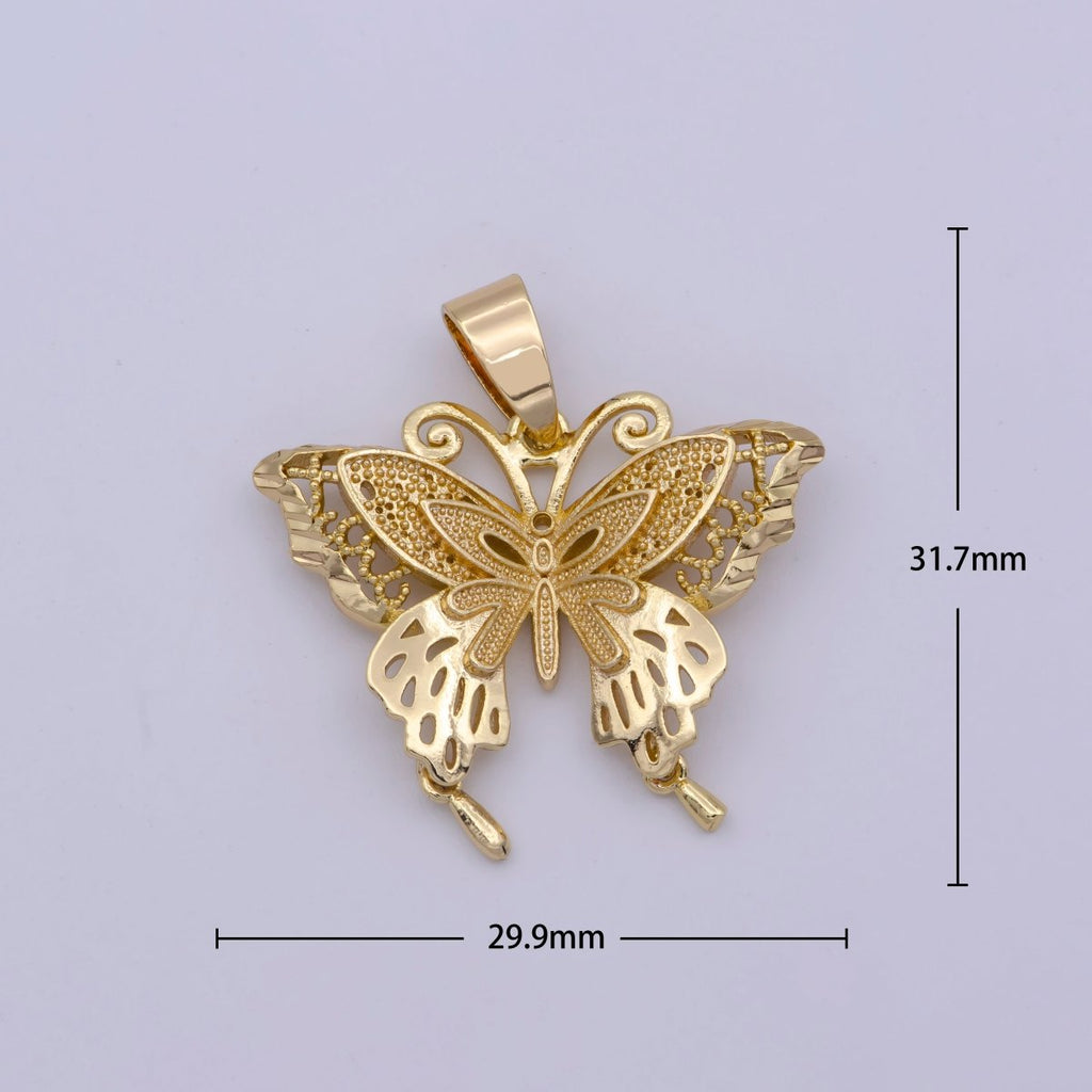 OS 14K Gold plated Antenna Butterfly Mask Insect Animal Beaded Filigree Pendant | N-1428 - DLUXCA